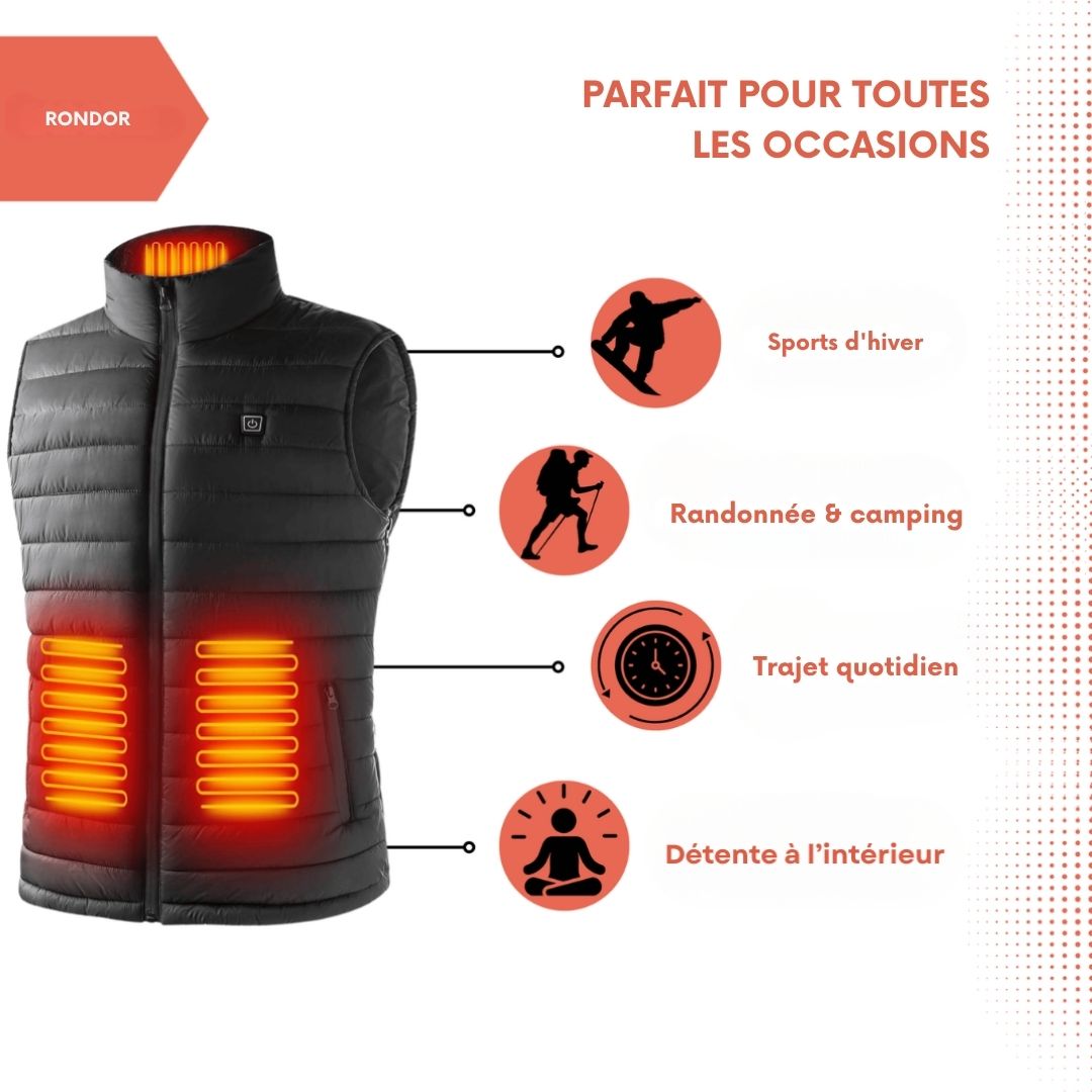 Gilet Chauffant Unisexe | Léger, Déperlant & Chaleur Réglable sur 3 Niveaux