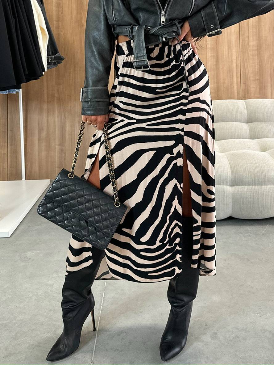 Cocolii longue jupe rayé léopard fendu le côté femme élégant décontracté mode