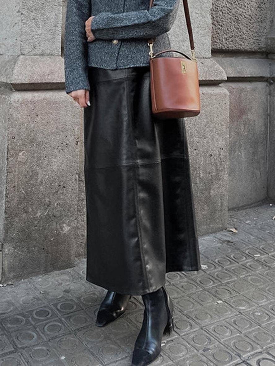 Cocolii jupe en simili cuir femme élégant vintage décontracté mode