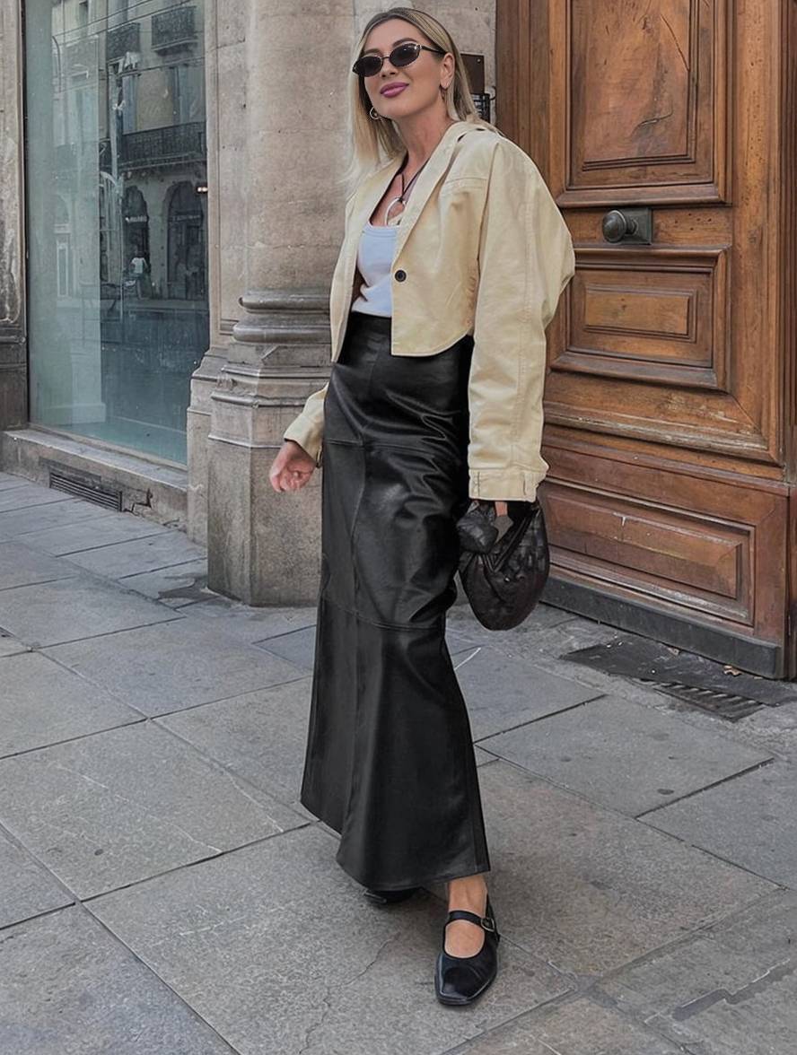 Cocolii jupe en simili cuir femme élégant vintage décontracté mode