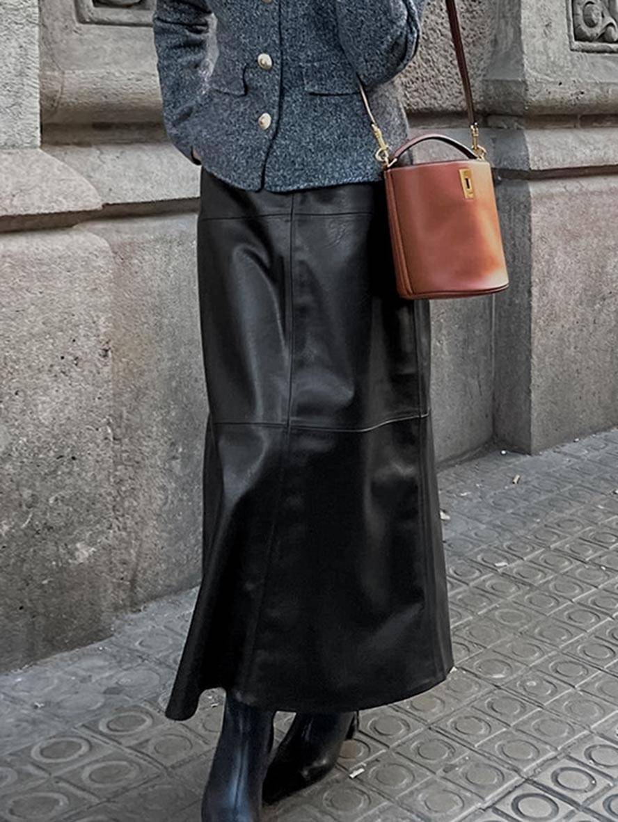 Cocolii jupe en simili cuir femme élégant vintage décontracté mode