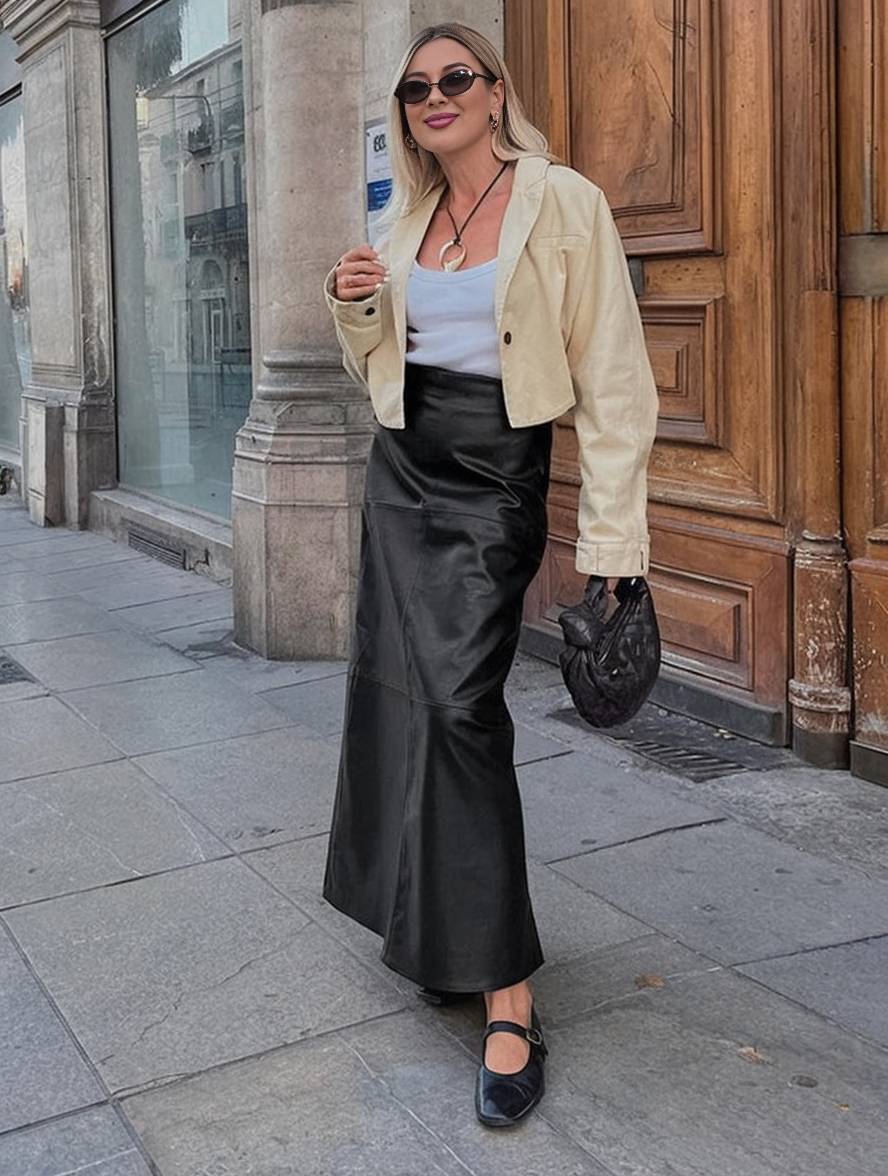 Cocolii jupe en simili cuir femme élégant vintage décontracté mode