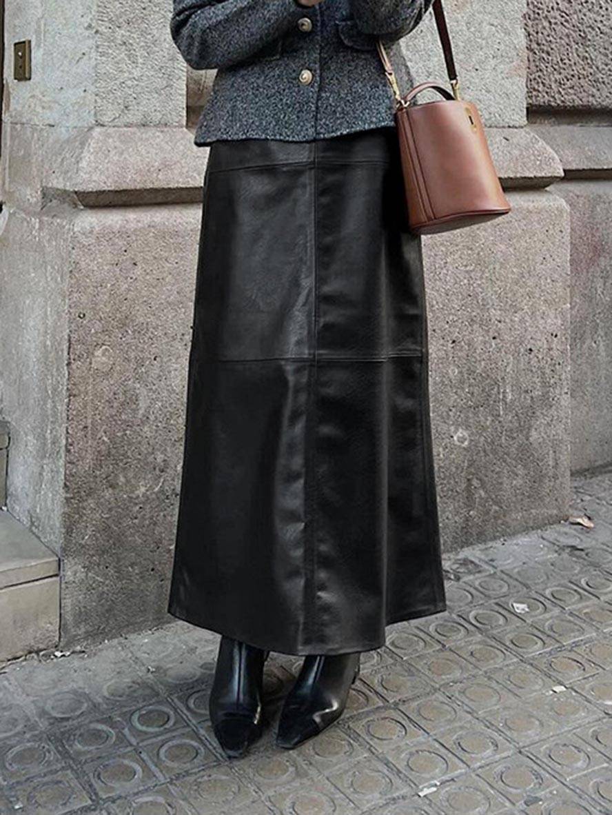 Cocolii jupe en simili cuir femme élégant vintage décontracté mode