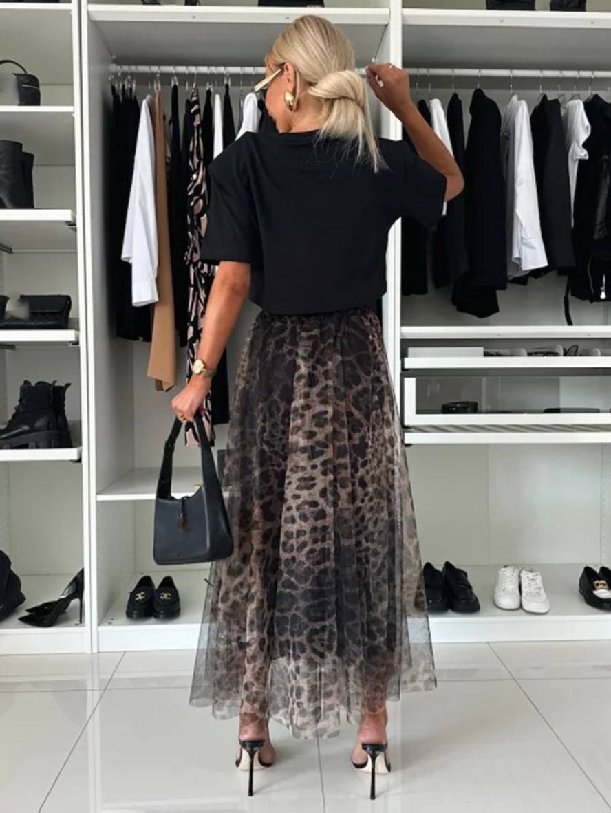 Cocolii longue jupe léopard tulle femme élégant décontracté mode