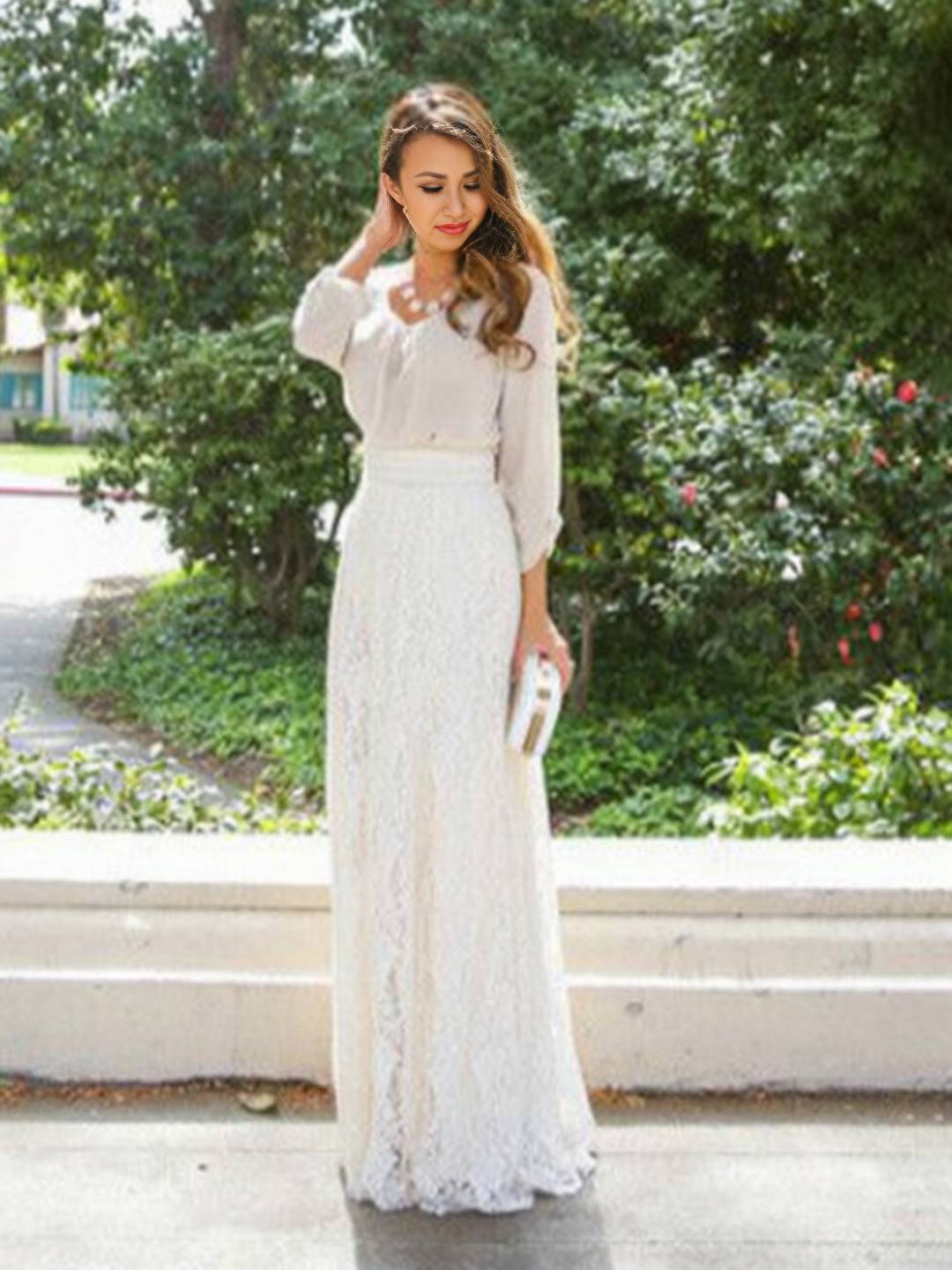 Cocolii longue jupe femme en dentelle florale style bohème chic taille haute de soirée élégante pour cérémonie mariage