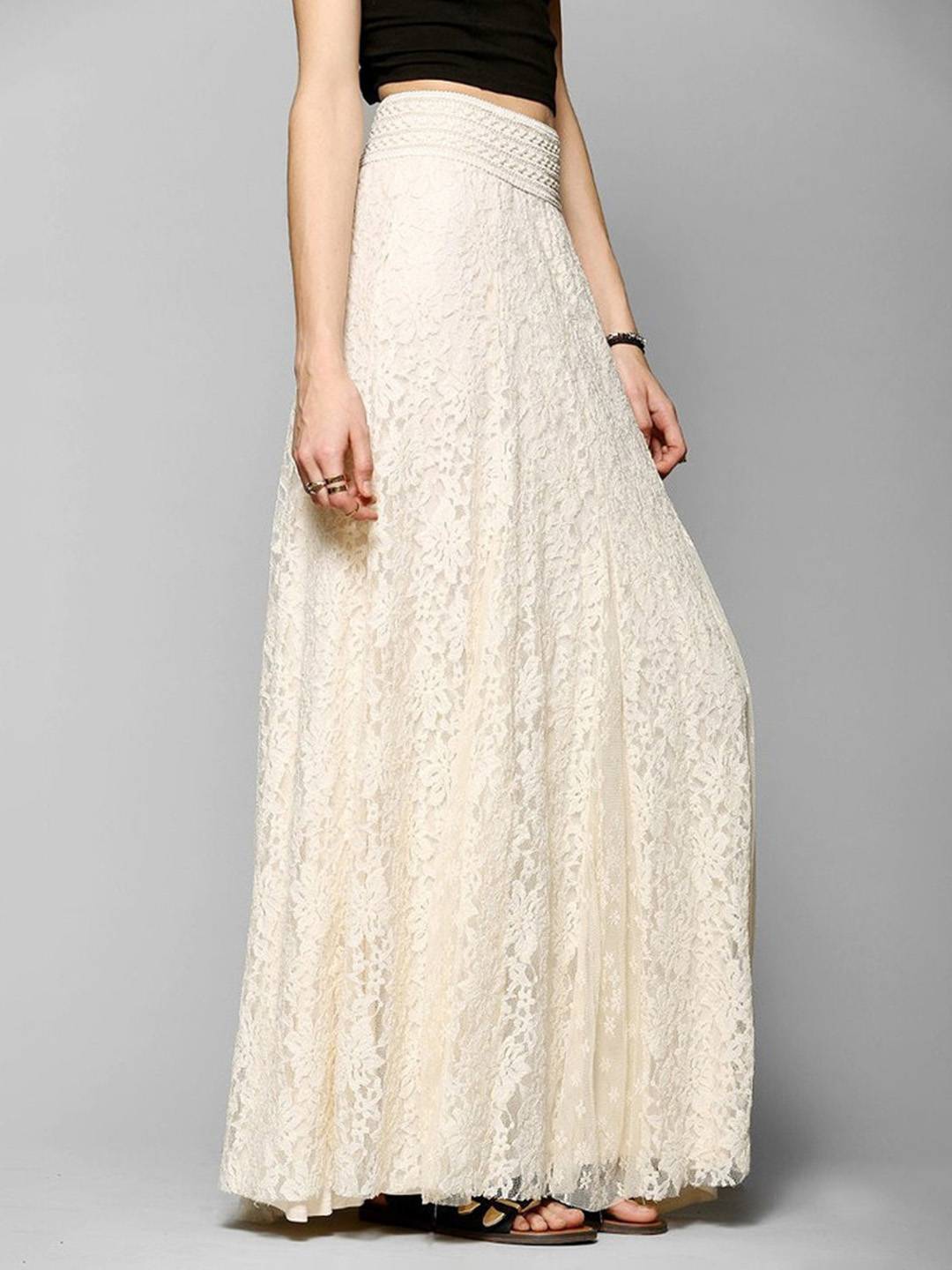 Cocolii longue jupe femme en dentelle florale style bohème chic taille haute de soirée élégante pour cérémonie mariage