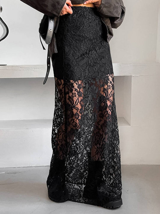 Cocolii jupe longue en dentelle noire femme jupe maxi transparente style bohème chic tenue de soirée élégante gothique