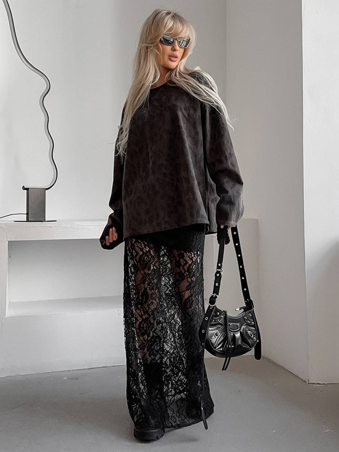 Cocolii jupe longue en dentelle noire femme jupe maxi transparente style bohème chic tenue de soirée élégante gothique