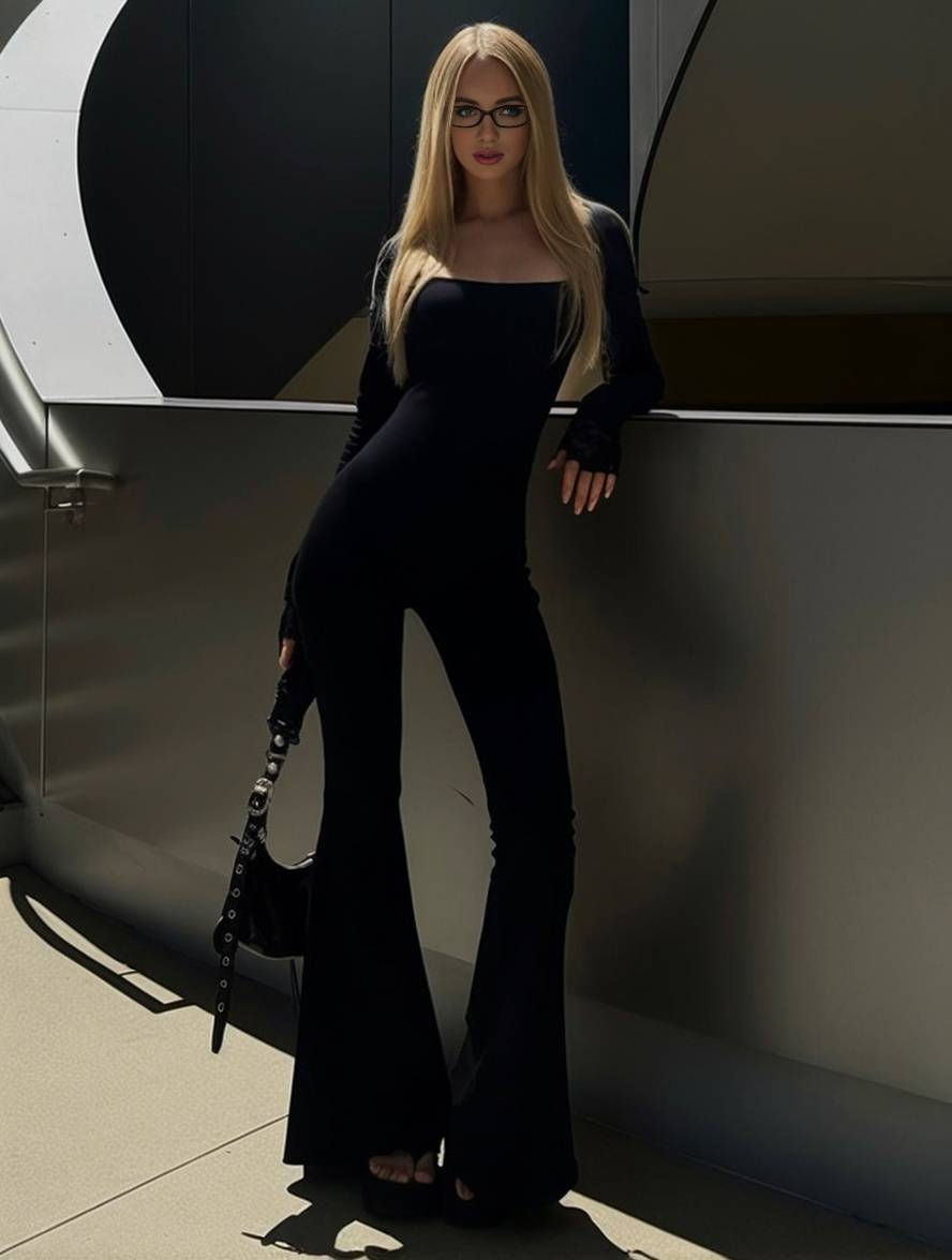 Cocolii combinaisons unicolore dos nu col carré manches longues femme casual décontracté