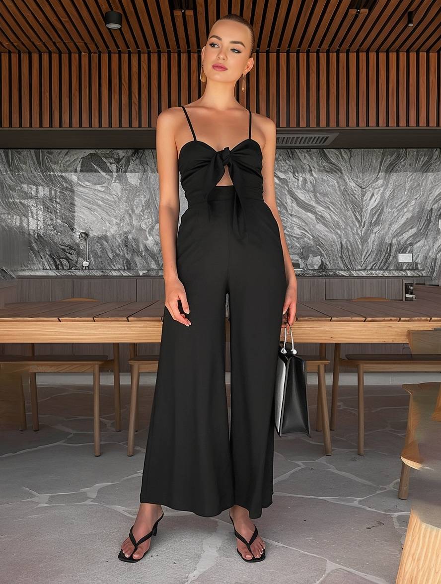 Cocolii combinaisons larges jambes évasé noeud papillon à fines brides sans manches femme casual décontracté