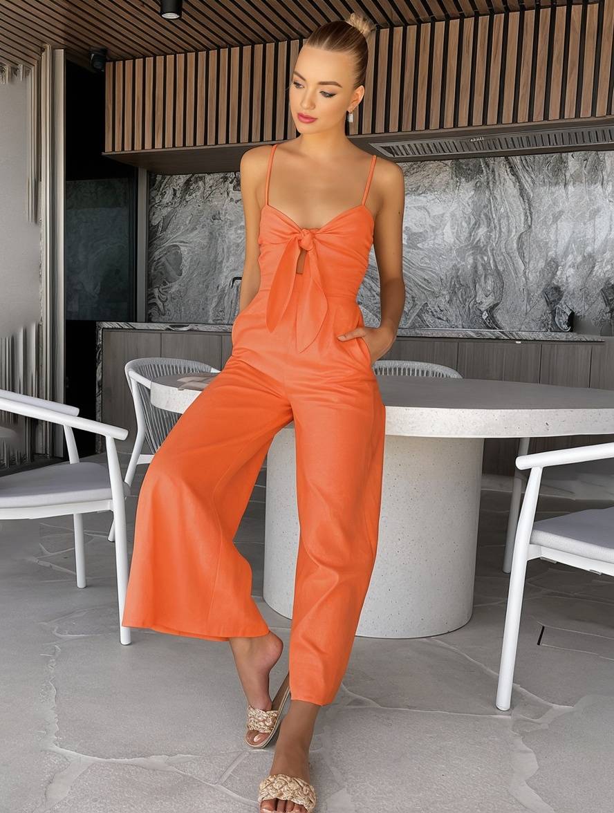 Cocolii combinaisons larges jambes évasé noeud papillon à fines brides sans manches femme casual décontracté