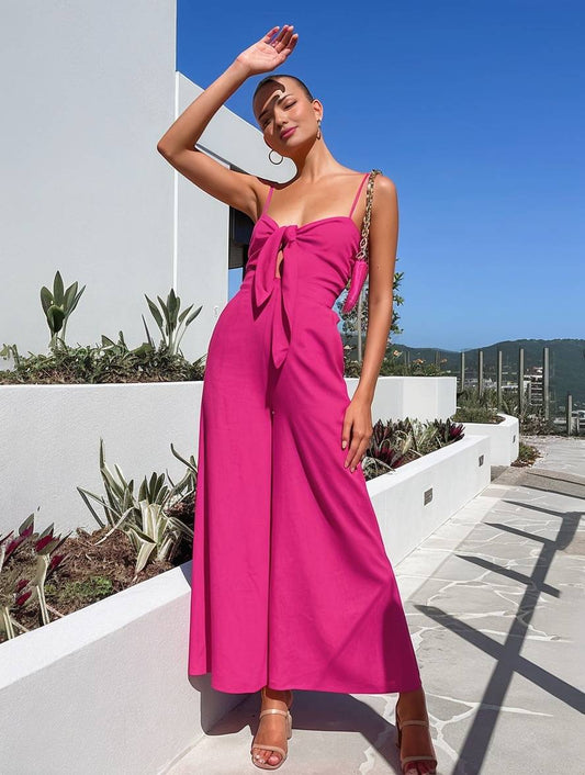 Cocolii combinaisons larges jambes évasé noeud papillon à fines brides sans manches femme casual décontracté