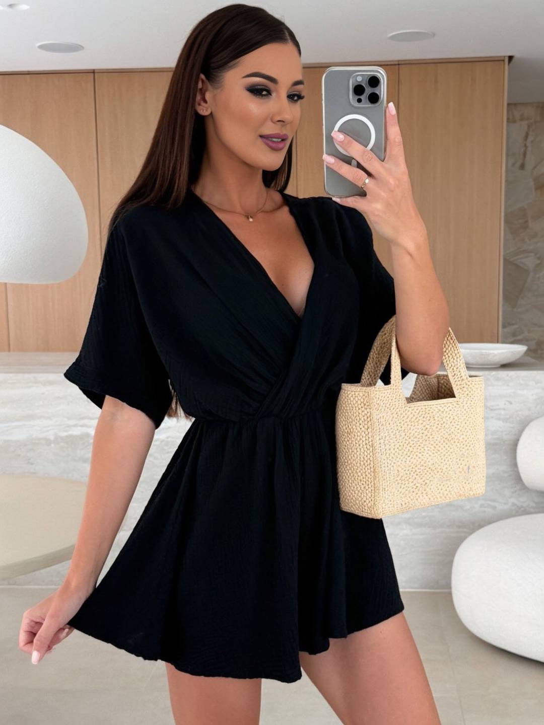 Cocolii courte combinaisons v-cou manches courtes femme bohème décontracté mode casual combishort