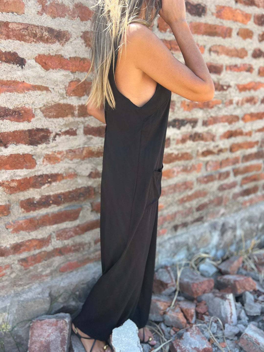 Cocolii combinaisons boutonnage poches dos nu sans manches femme élégant décontracté casual