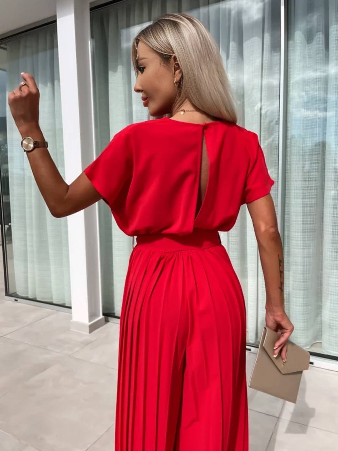 Cocolii combinaisons larges jambes évasé col bénitier plissé ceinture manches courtes femme casual simple décontracté