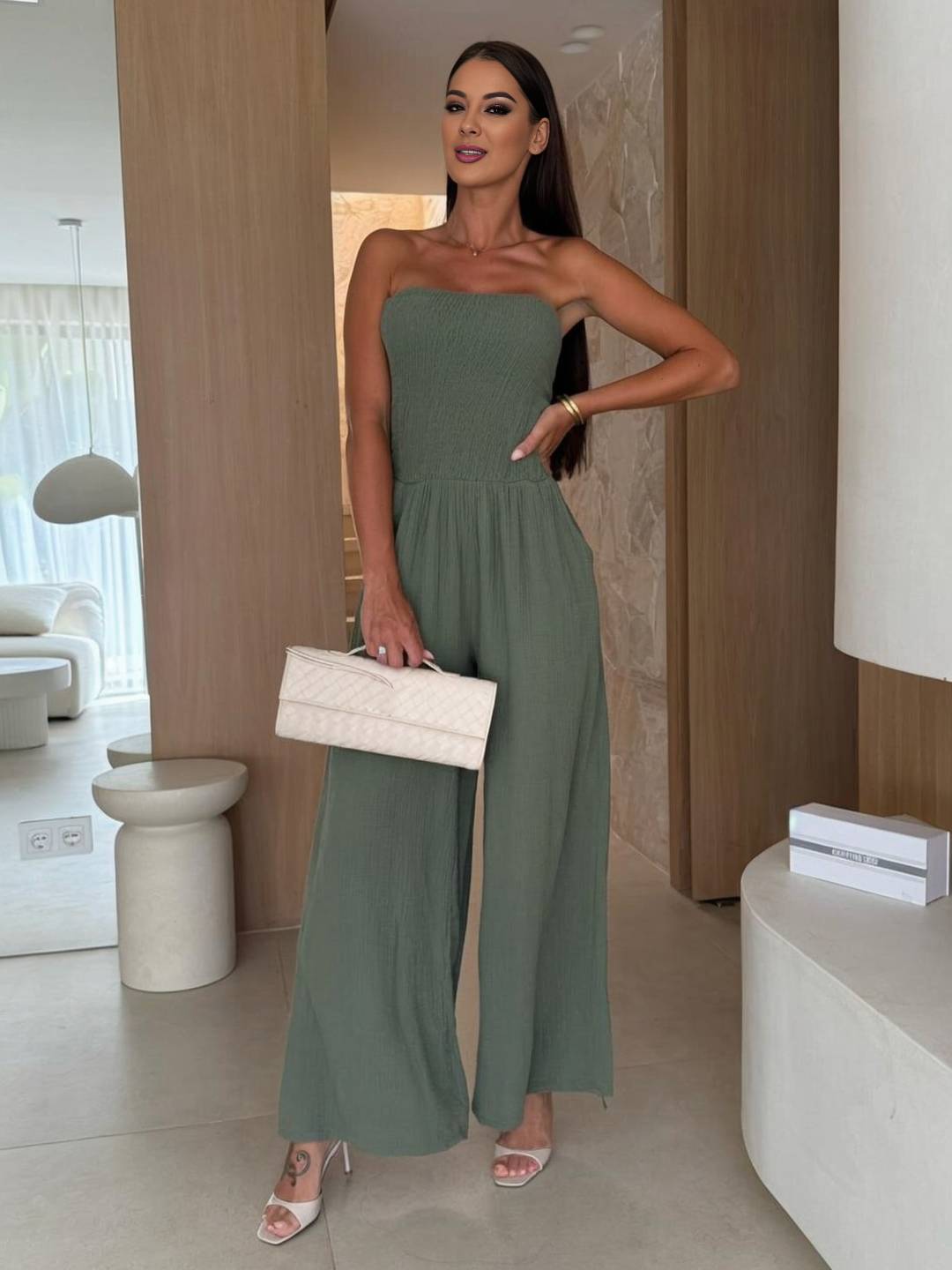 Cocolii combinaisons larges jambes évasé unicolore coton poches bustier sans manches femme casual élégant décontracté