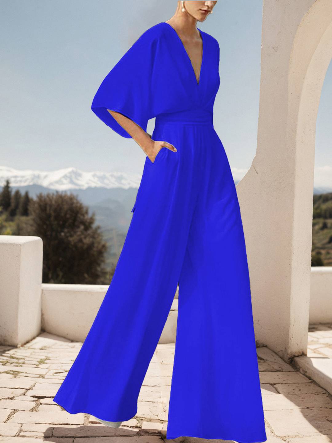 Cocolii combinaisons larges jambes évasé femme décolleté dos dos nu v-cou manches chauve souris de soirée