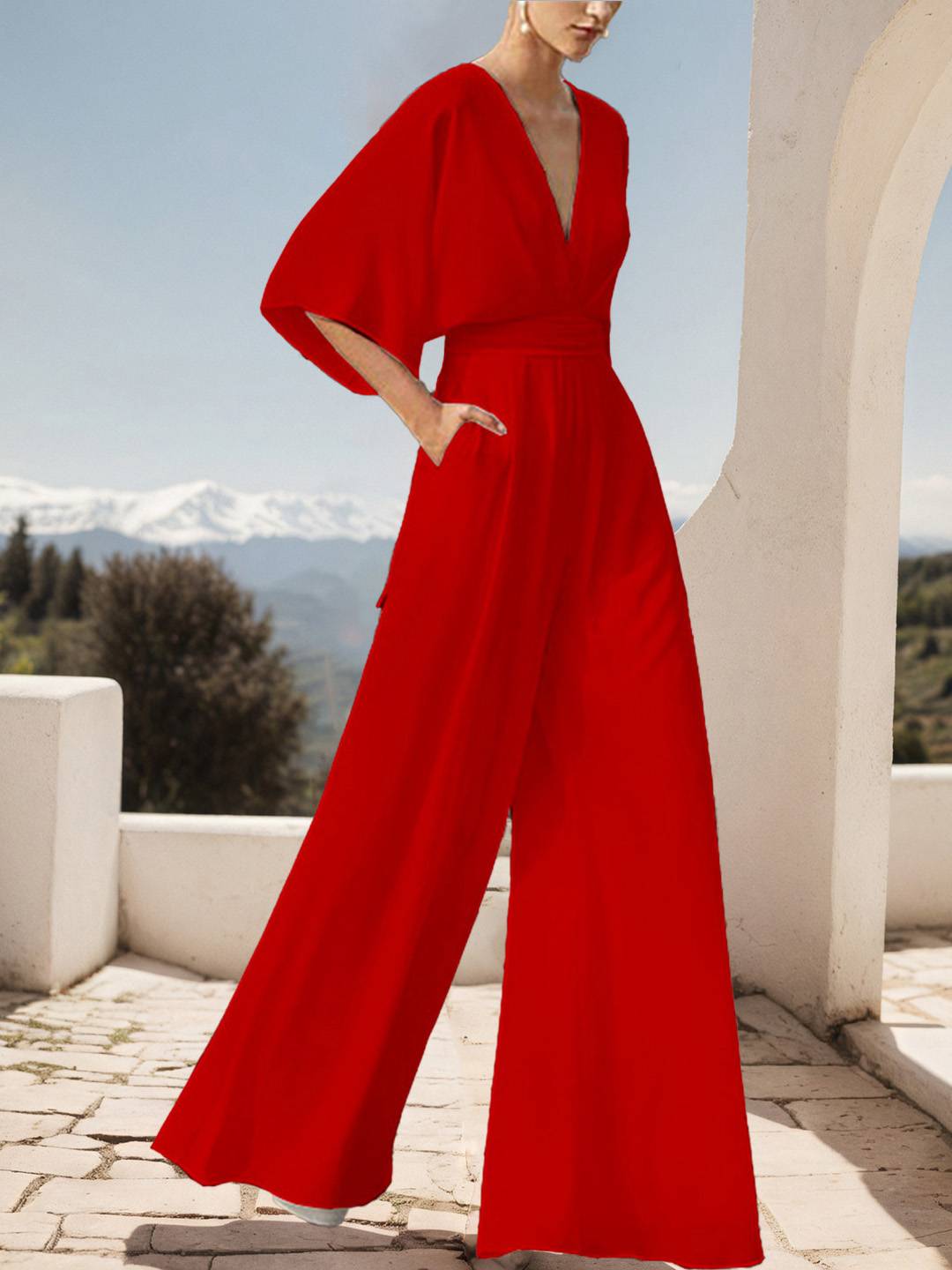 Cocolii combinaisons larges jambes évasé femme décolleté dos dos nu v-cou manches chauve souris élégant de soirée