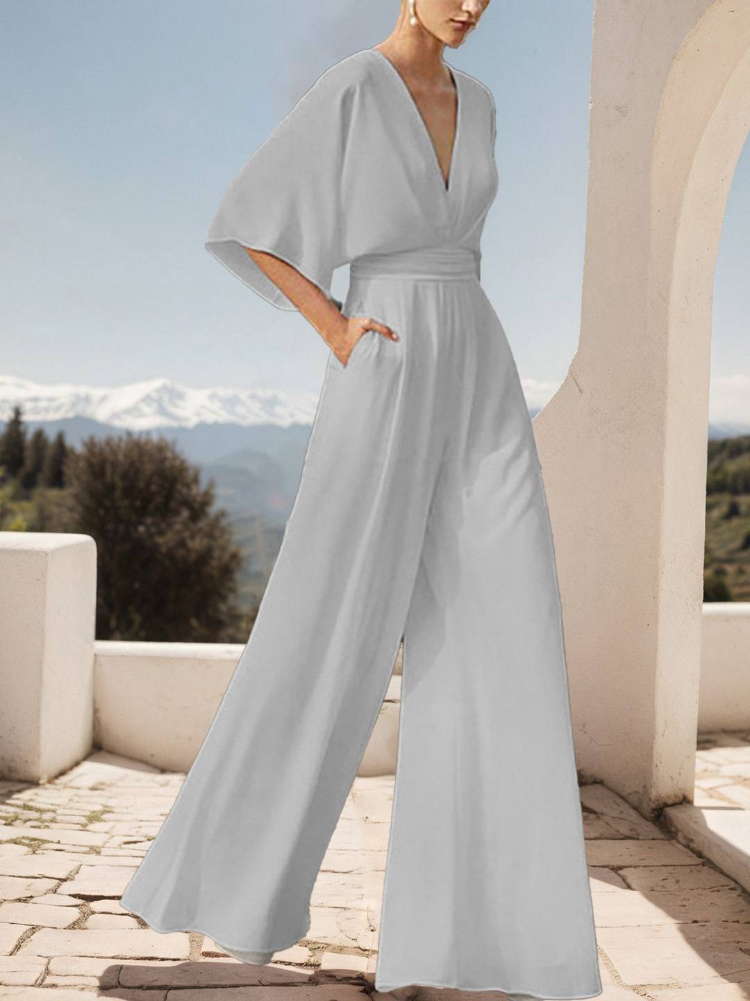 Cocolii combinaisons larges jambes évasé femme décolleté dos dos nu v-cou manches chauve souris de soirée