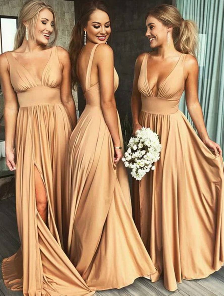 Cocolii longue robe demoiselles d'honneur fendu le côté v-cou bretelle femme élégant pour mariage