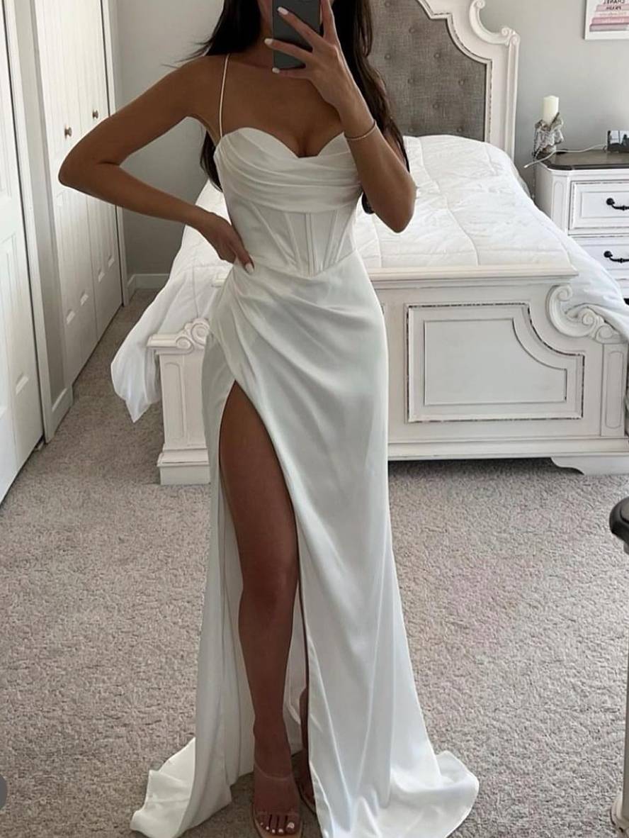 Cocolii robe longue moulante fendu le côté bustier dos nu à fines brides sans manches femme de soirée pour mariage