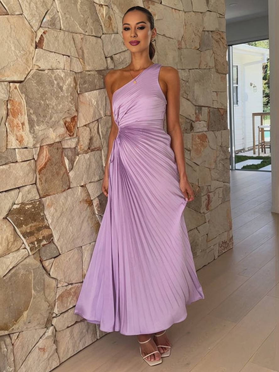 Cocolii robe longue trapèze plissé une épaule sans manches femme élégant bal de promo invité mariage de cocktail