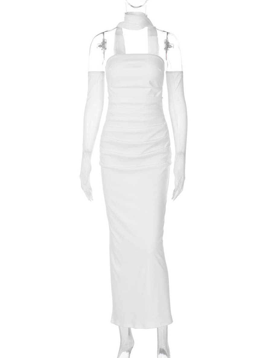 Cocolii robe longue moulante tulle bustier avec 2 pièces gants femme élégant vintage de soirée pour mariage