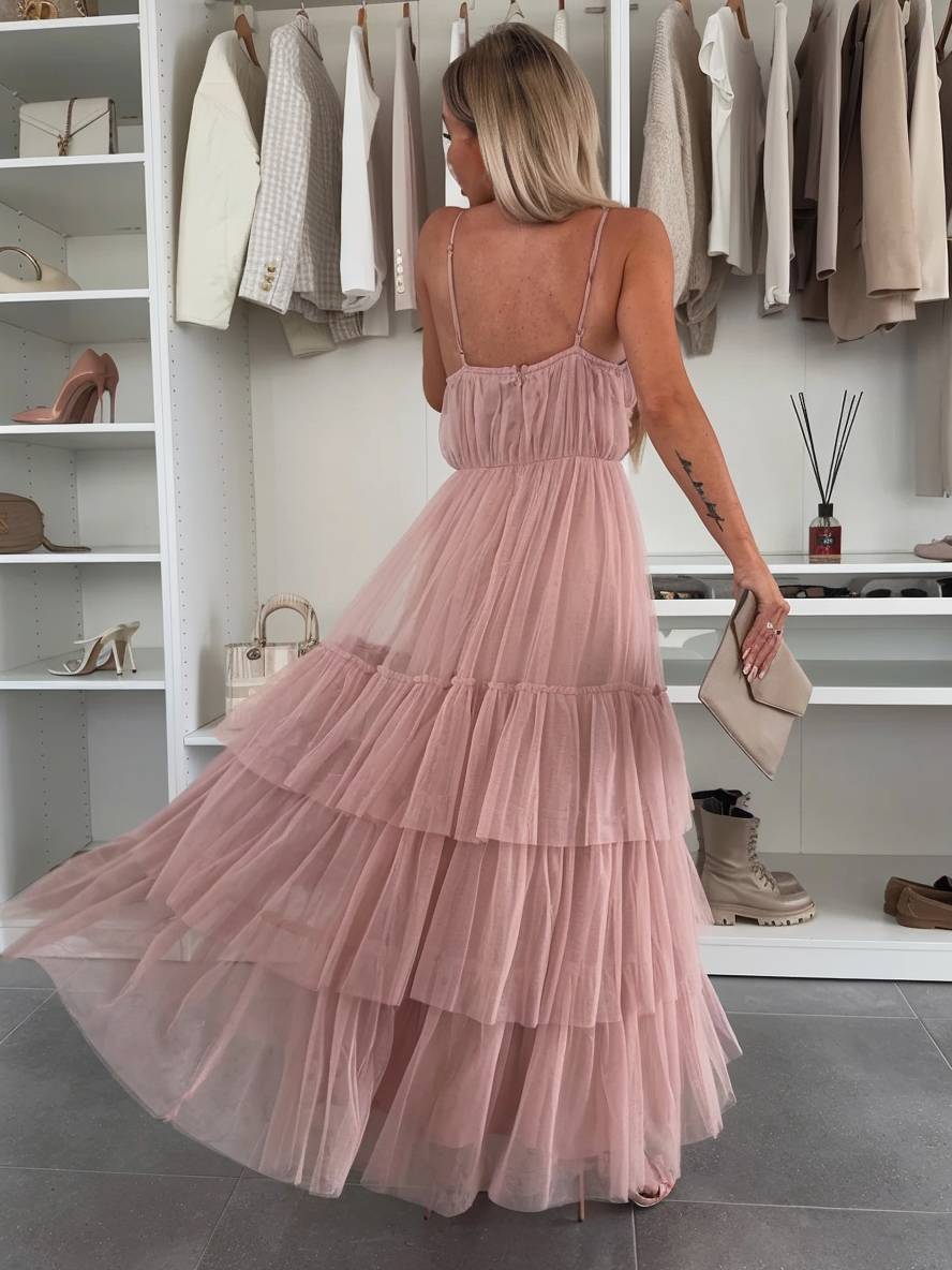 Cocolii robe longue bouffante tutu tullev-cou à fines brides dos nu femme élégant de cocktail robe de anniversaire