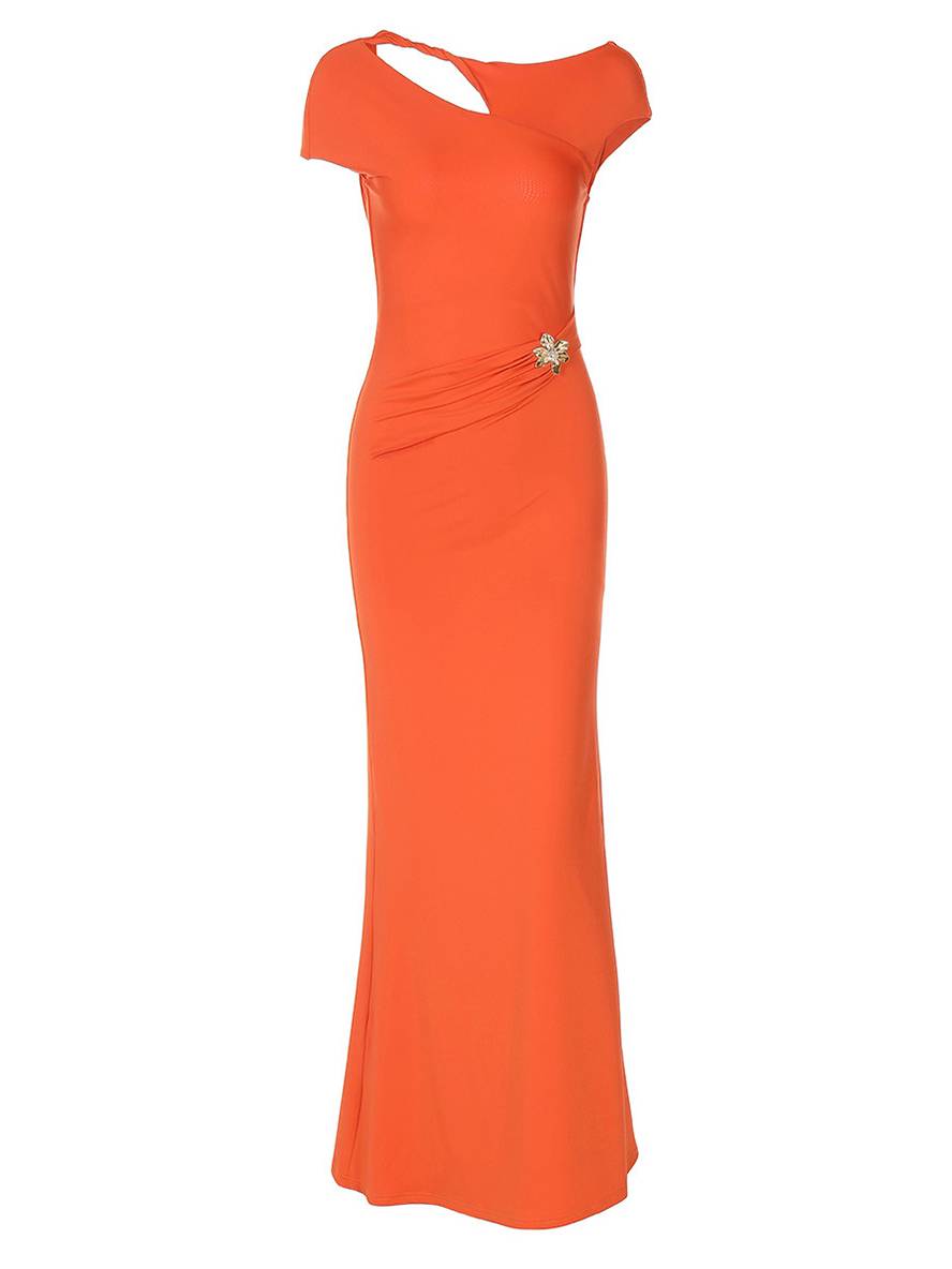 Cocolii robe longue découpes moulante nœud dos nu manches courtes femme élégant décontracté robe de soirée fete