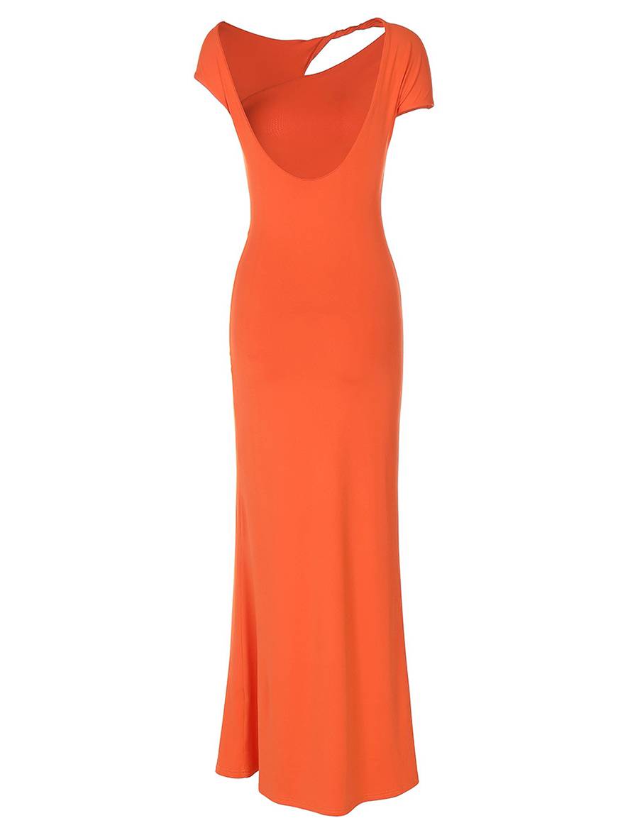 Cocolii robe longue découpes moulante nœud dos nu manches courtes femme élégant décontracté robe de soirée fete