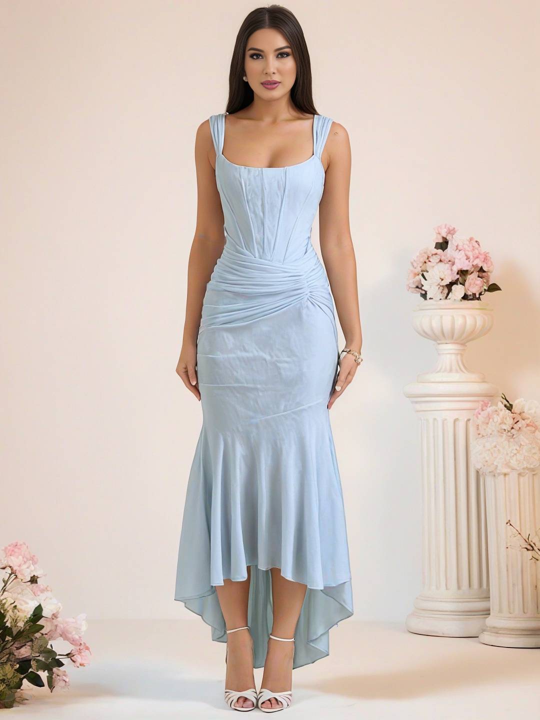 Cocolii longue robe de soirée moulante dentelle sirene bustier col bateau sans manches femme élégant cérémonie