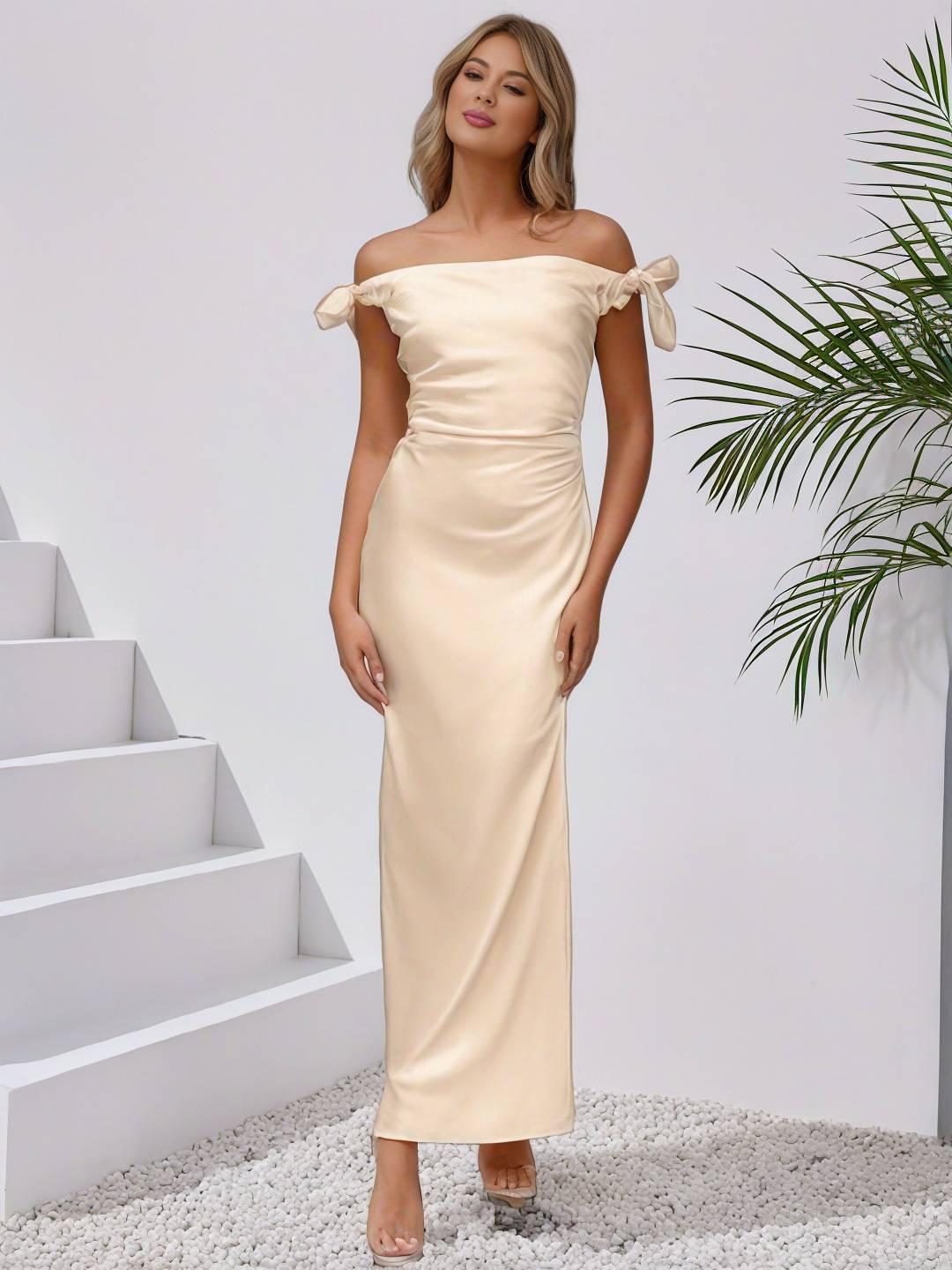 Cocolii robe demoiselle d'honneur robe en satin col bateau sans manches femme élégant de soirée invité mariage