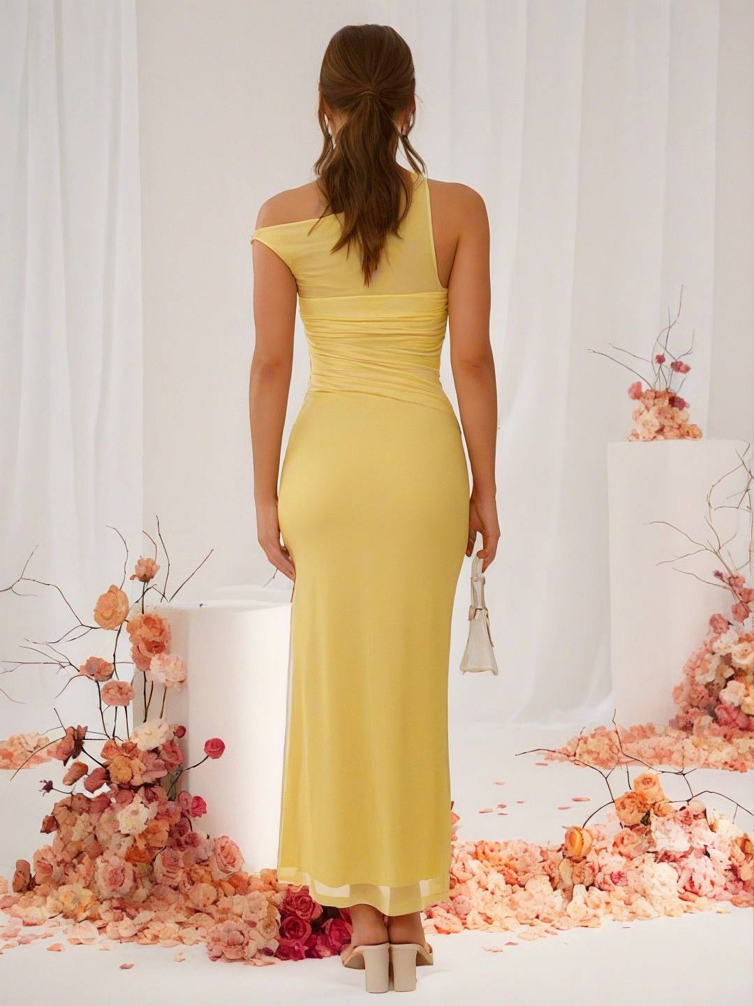 Cocolii robe longue tulle une épaule découpes sans manches femme élégant invité mariage robe de plage