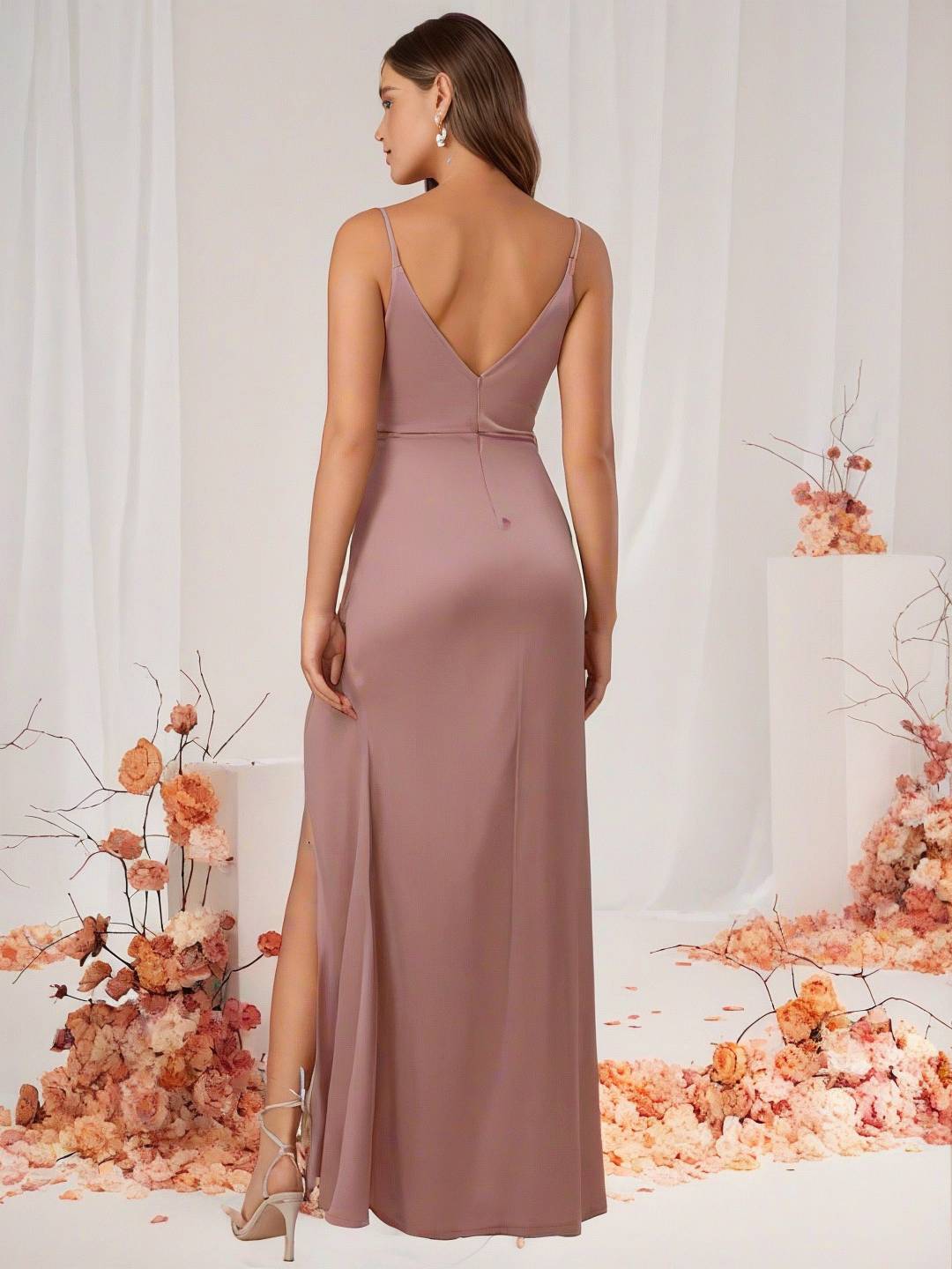 Cocolii robe demoiselle d'honneur robe en satin v-cou fendu dos nu sans manches femme de soirée invité mariage