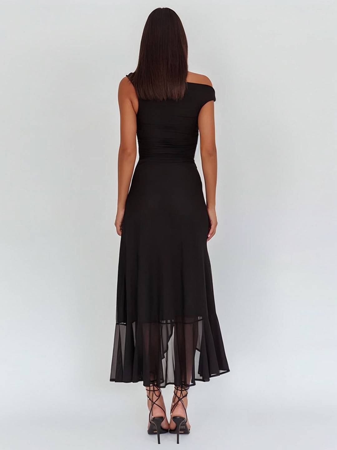 Cocolii robe longue moulante tulle une épaule fendu le côté à volantée sans manches femme élégant de soirée bal de promo