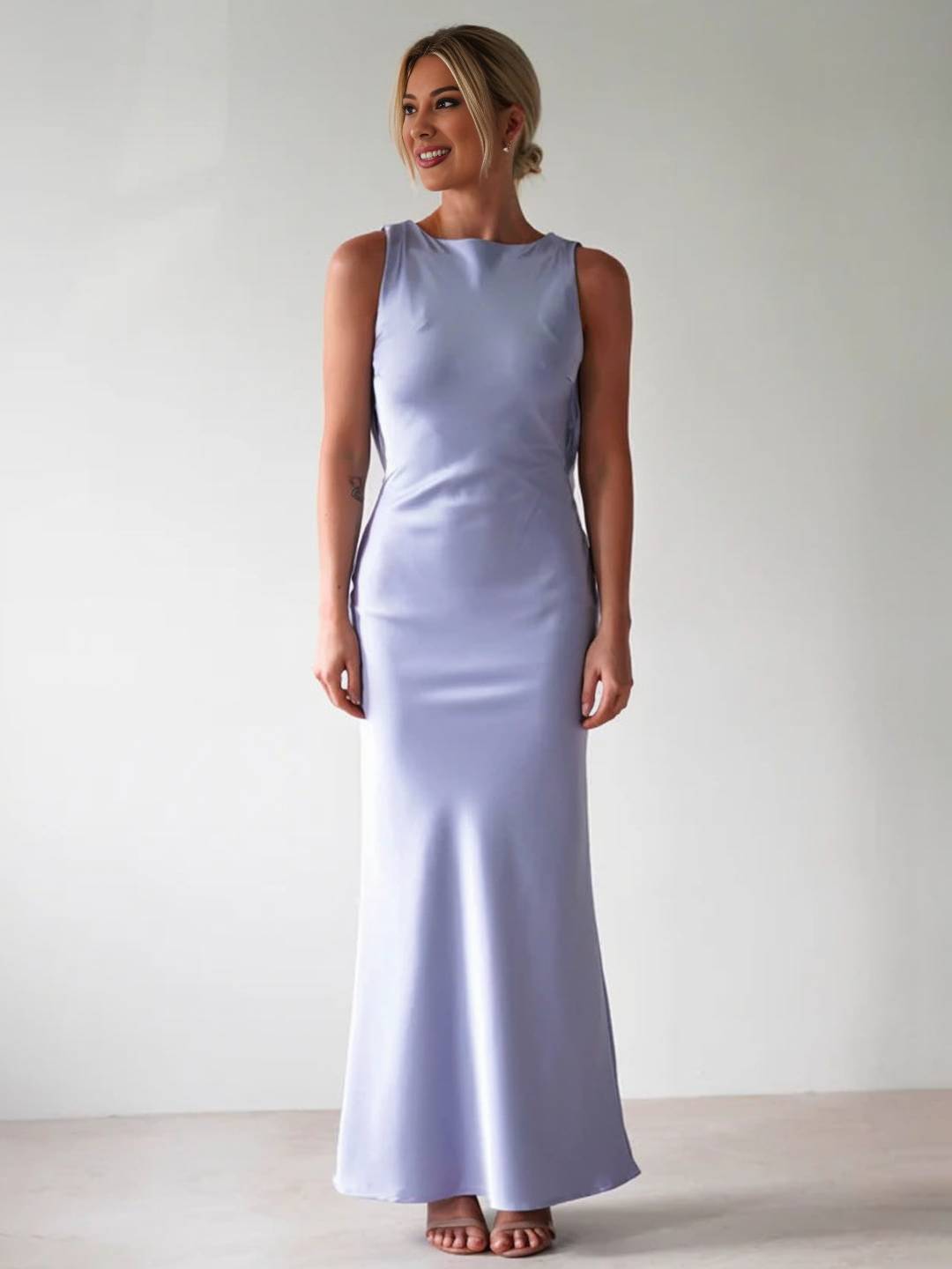 Cocolii robe longue moulante col rond croisé dos dos nu sans manches femme casual élégant bal de promo cérémonie