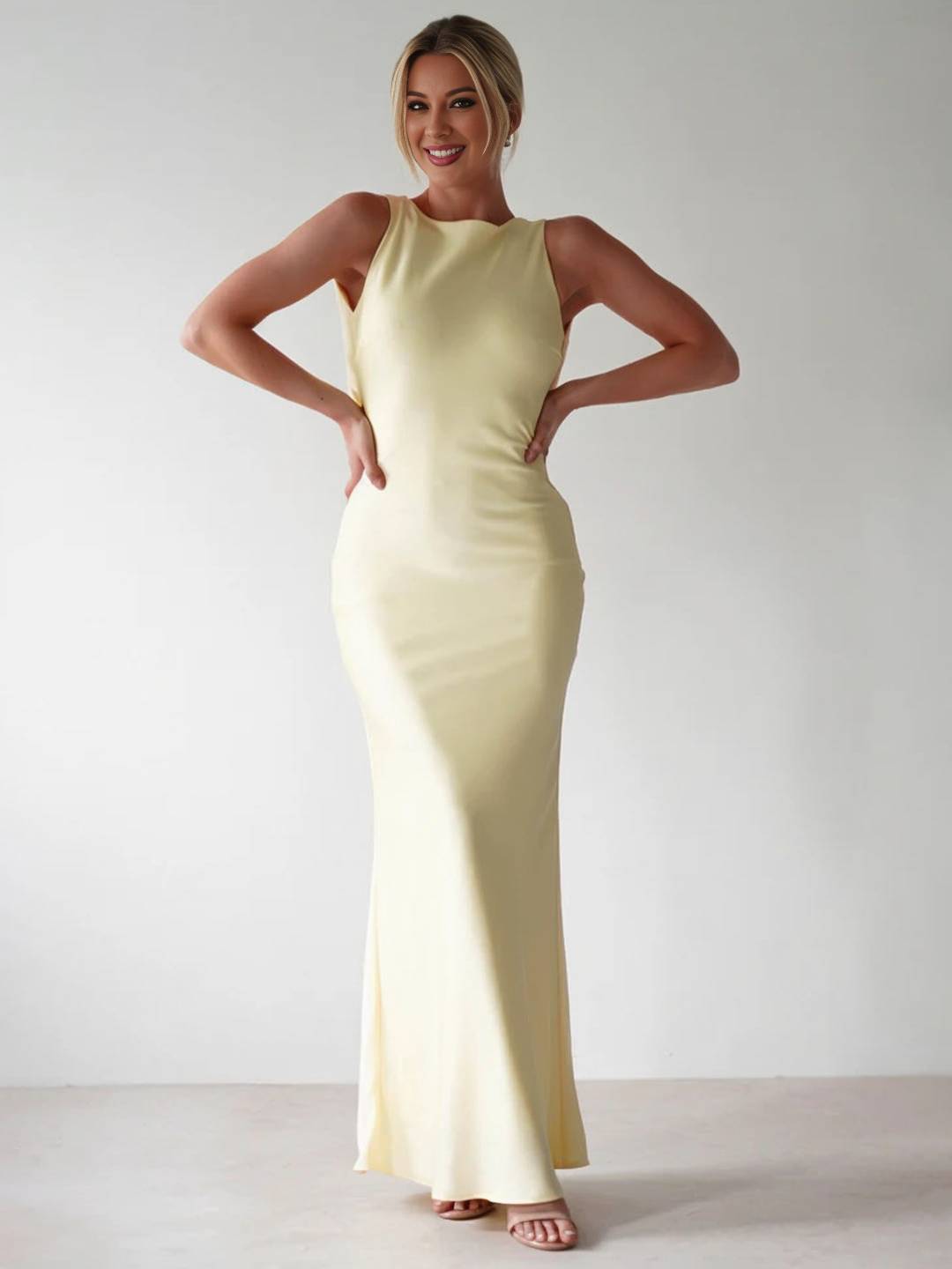 Cocolii robe longue moulante col rond croisé dos dos nu sans manches femme casual élégant bal de promo cérémonie