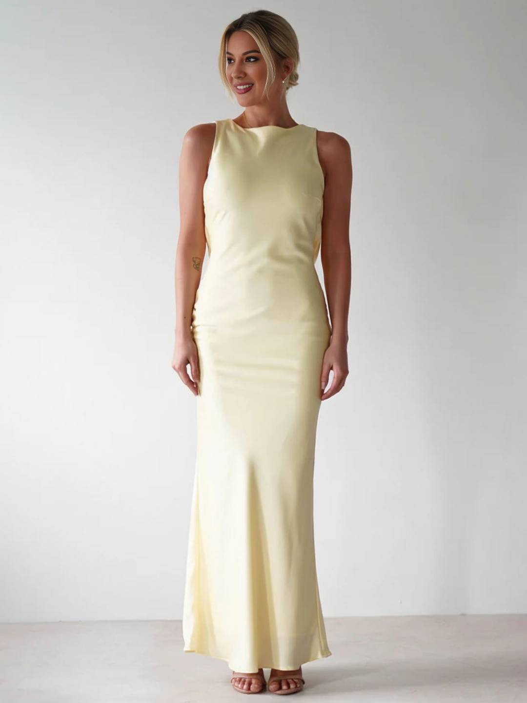 Cocolii robe longue moulante col rond croisé dos dos nu sans manches femme casual élégant bal de promo cérémonie