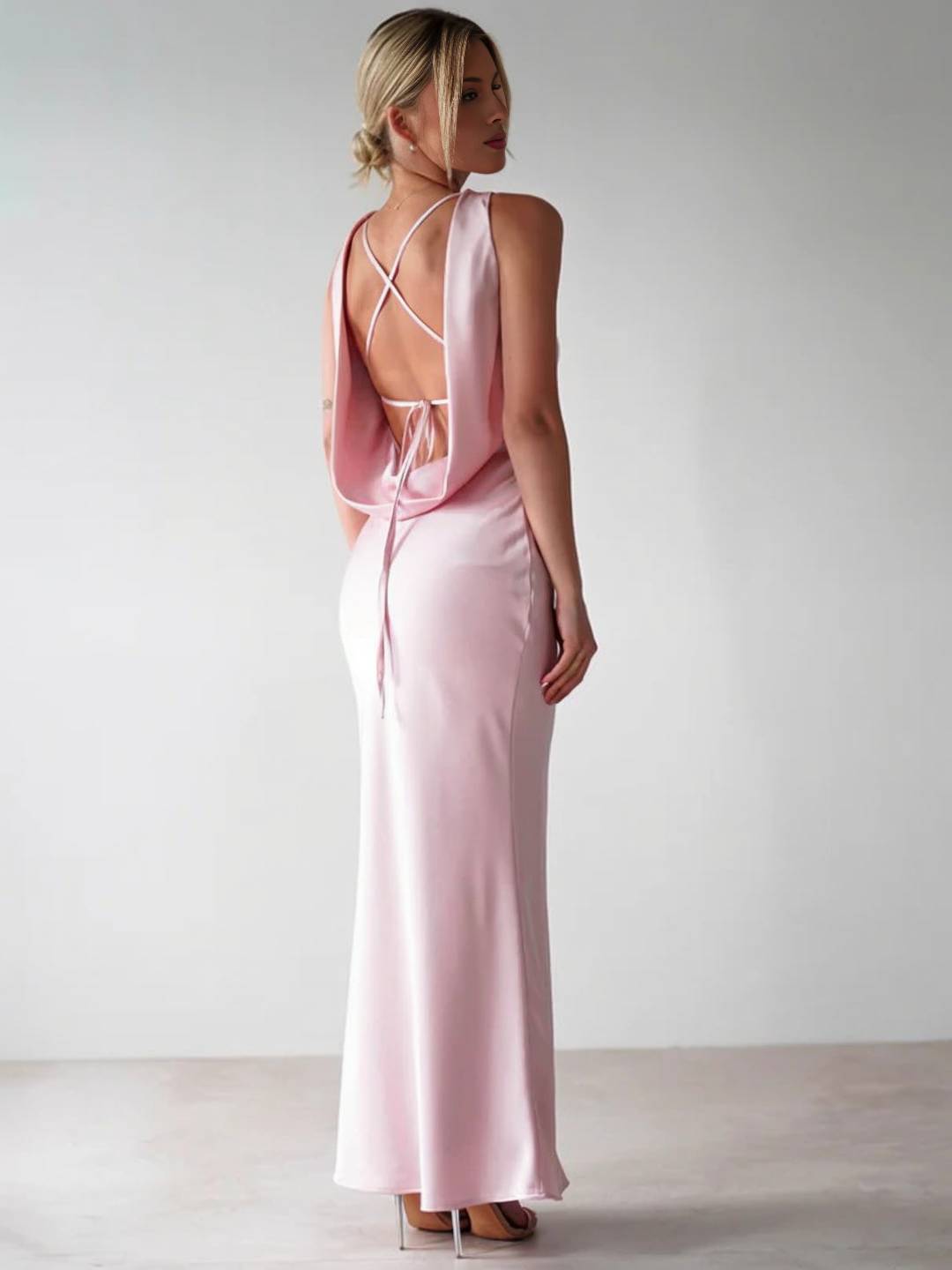 Cocolii robe longue moulante col rond croisé dos dos nu sans manches femme casual élégant bal de promo cérémonie