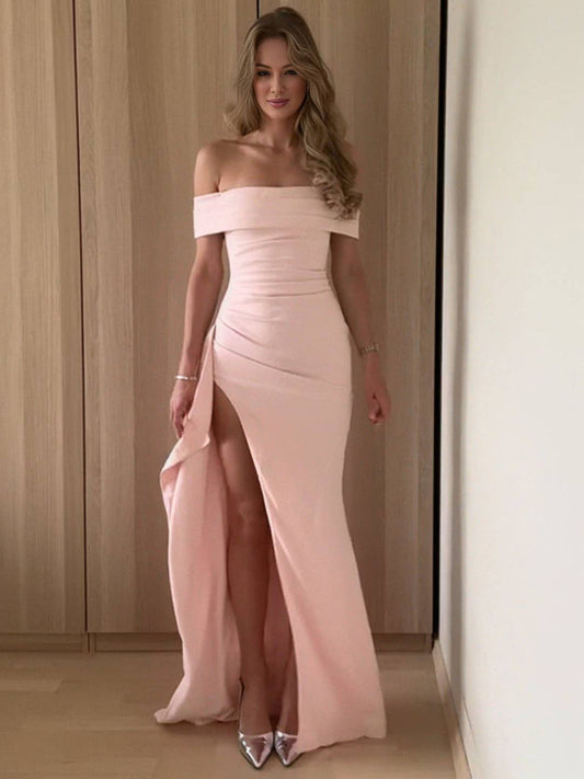 Cocolii robe longue col bateau fendu le côté sans manches femme doux élégant de soirée bal de promo robe anniversaire