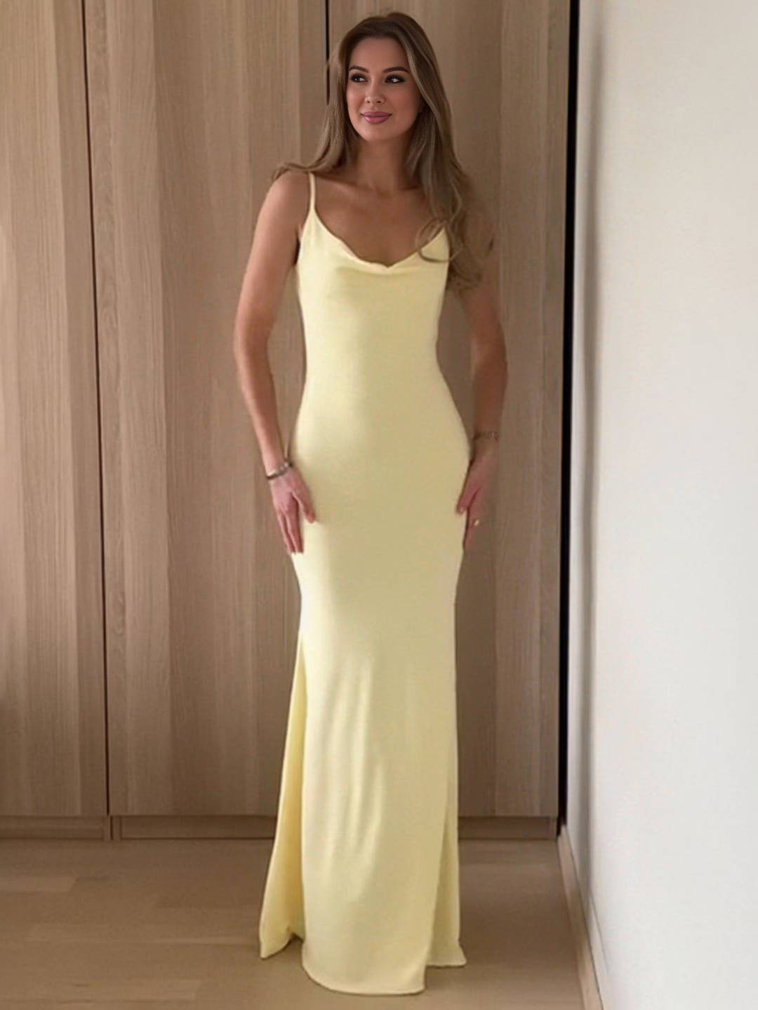 Cocolii longue robe moulante v-cou sans manches dentelle dos nu à fines brides femme casual bal de promo invité mariage