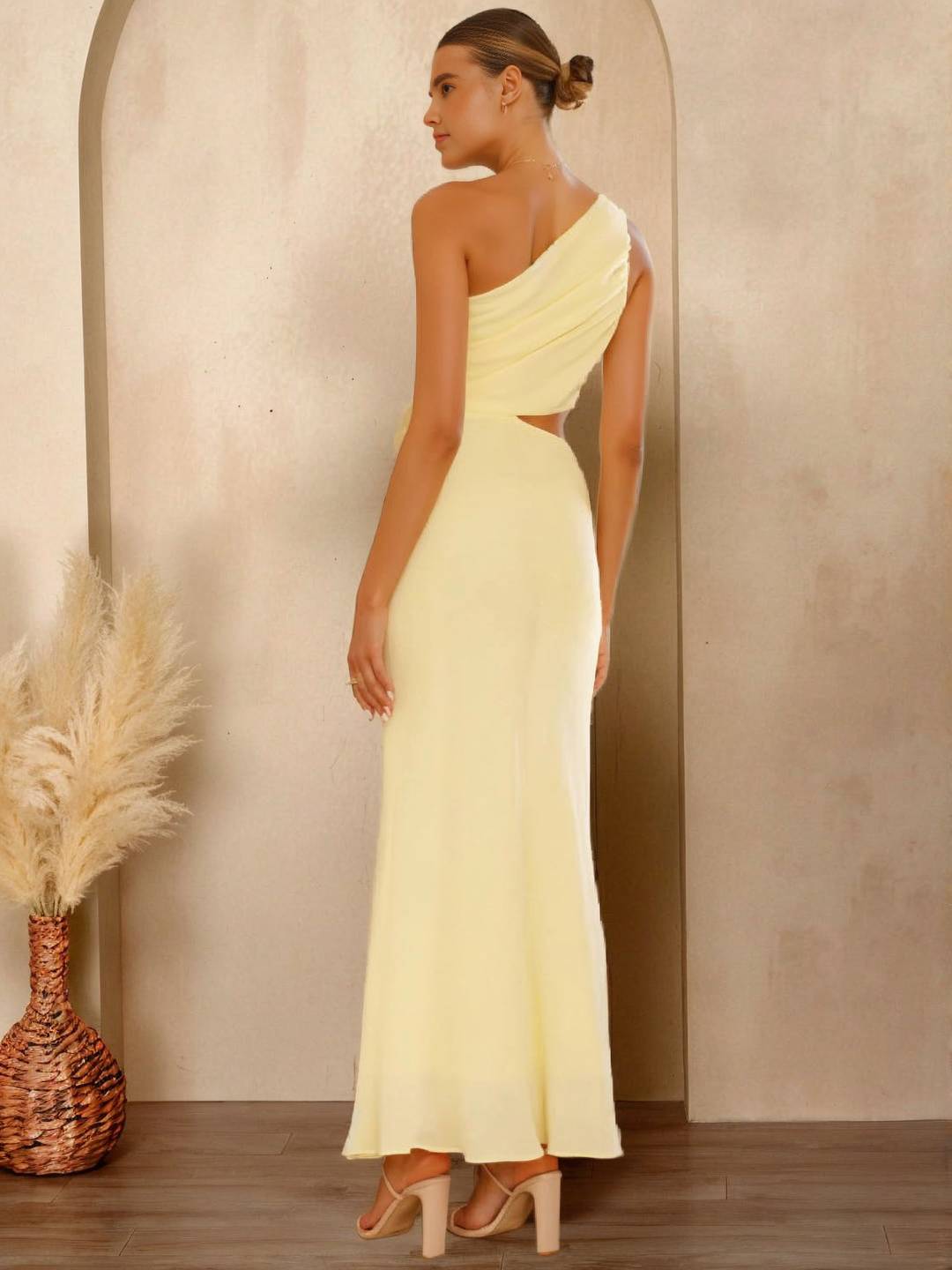 Cocolii robe longue une épaule fleurie découpes sans manches élégant de soirée invité mariage robe anniversaire de plage