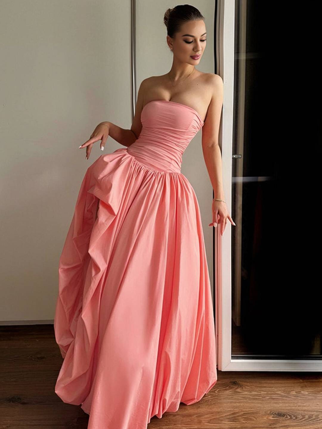 Cocolii longue robe bal de promo bustier irrégulière fendu le côté fluide sans manches femme élégan de soirée anniversaire