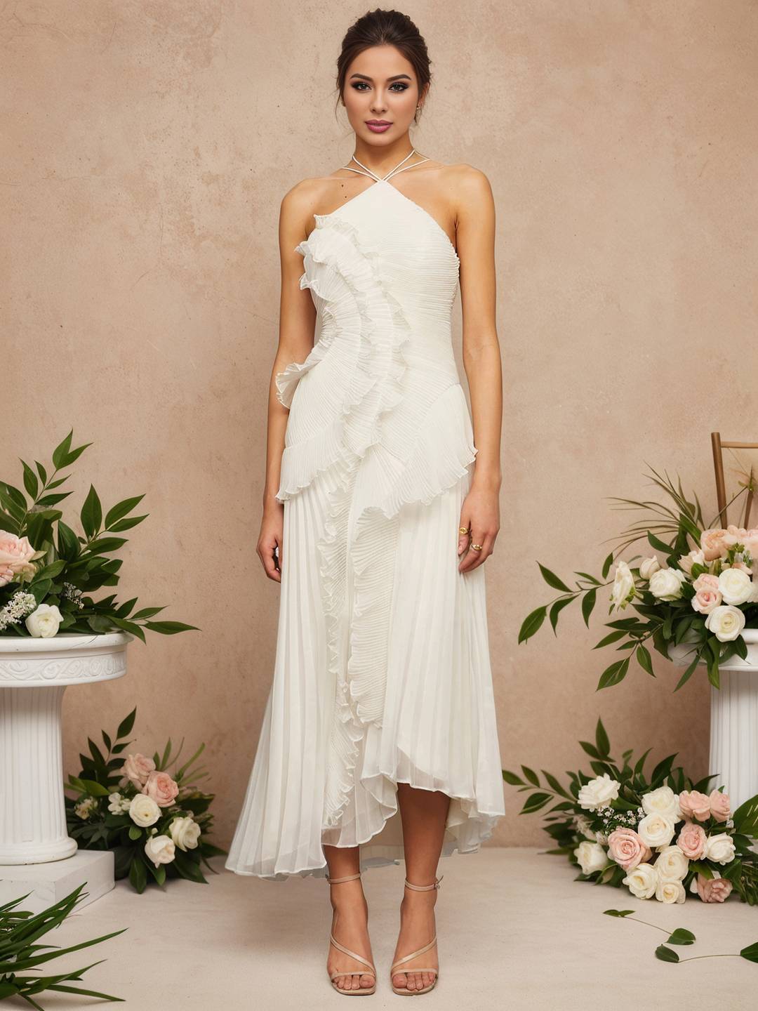 Cocolii longue robe de soirée licou plissé irrégulière fendu le côté dos nu sans manches élégant bal de promo occasions spéciales