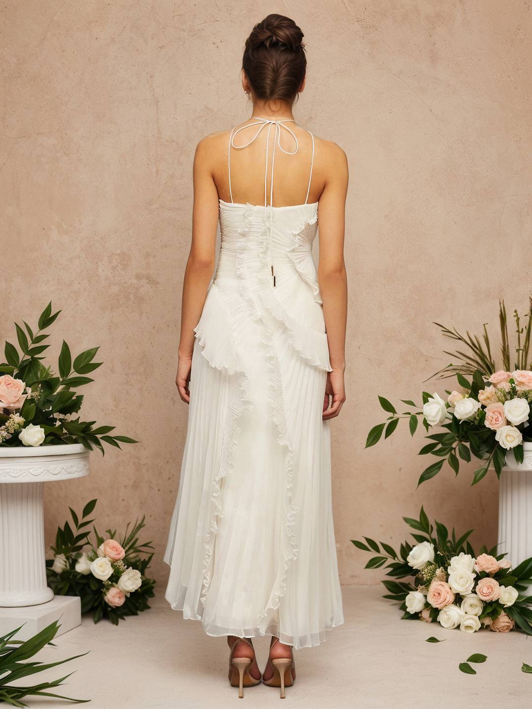 Cocolii longue robe de soirée licou plissé irrégulière fendu le côté dos nu sans manches élégant bal de promo occasions spéciales