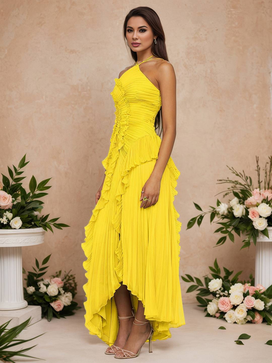 Cocolii longue robe de soirée licou plissé irrégulière fendu le côté dos nu sans manches élégant bal de promo occasions spéciales