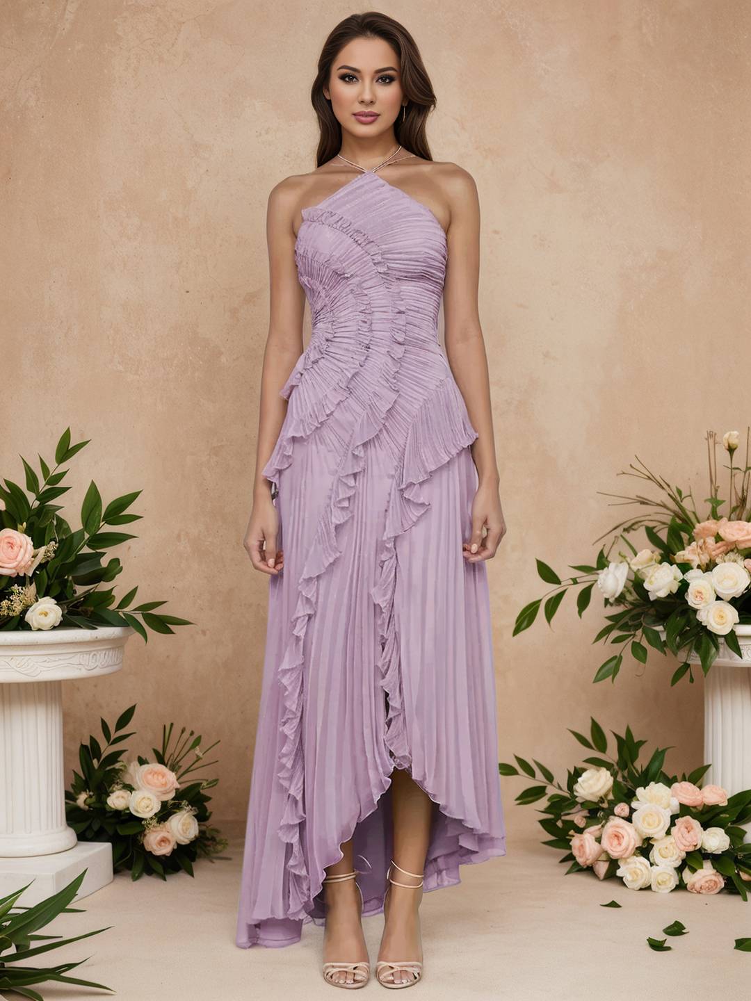 Cocolii longue robe de soirée licou plissé irrégulière fendu le côté dos nu sans manches élégant bal de promo occasions spéciales