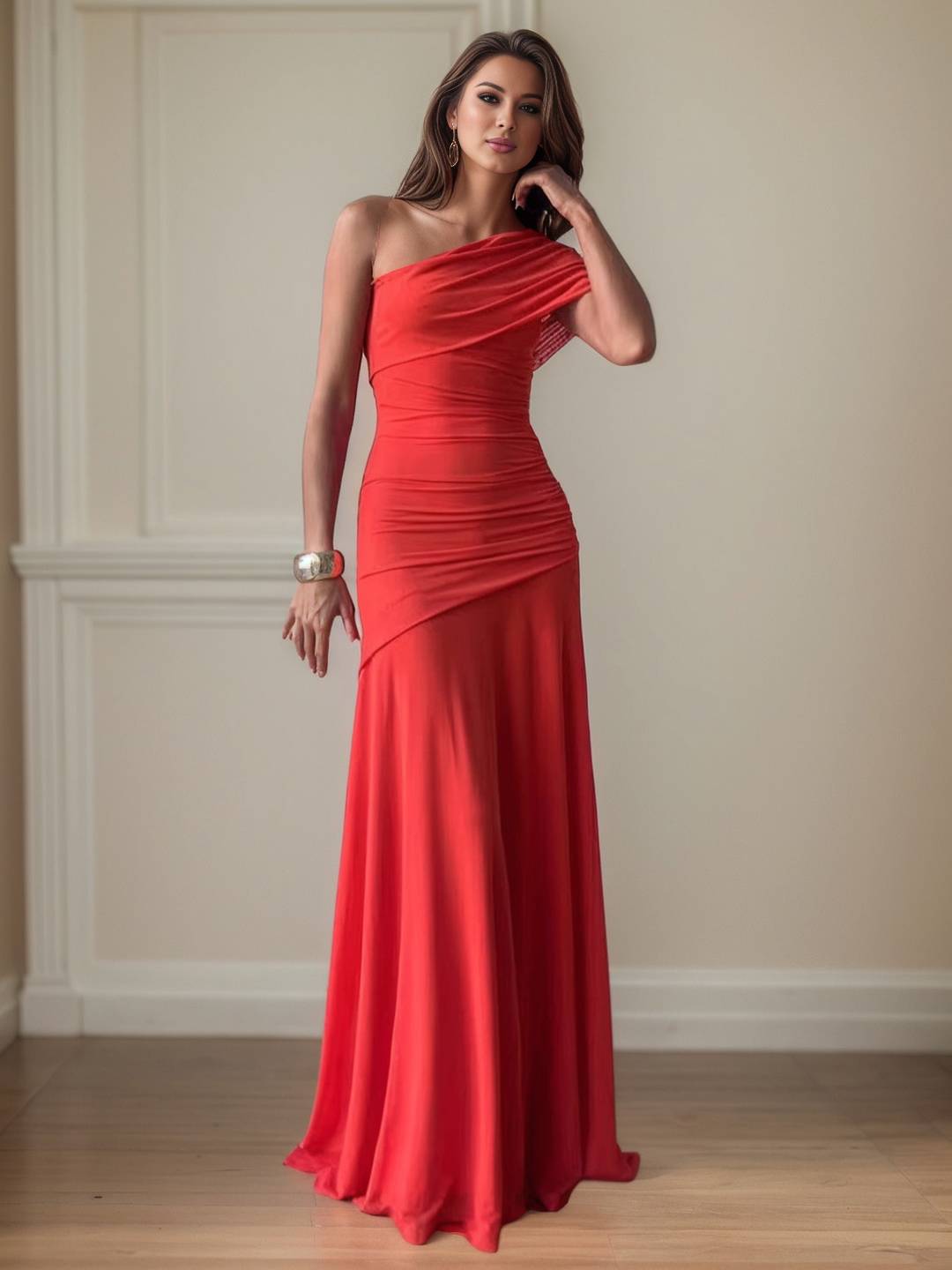 Cocolii longue robe invité mariage une épaule unicolore fluide sans manches élégant décontracté bal de promo cérémonie de plage