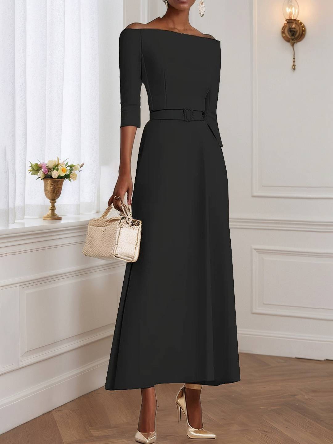 Cocolii robe longue de soirée pour mariage ceinture élégant style tailleur audrey hepburn vintage bal de promo cérémonie