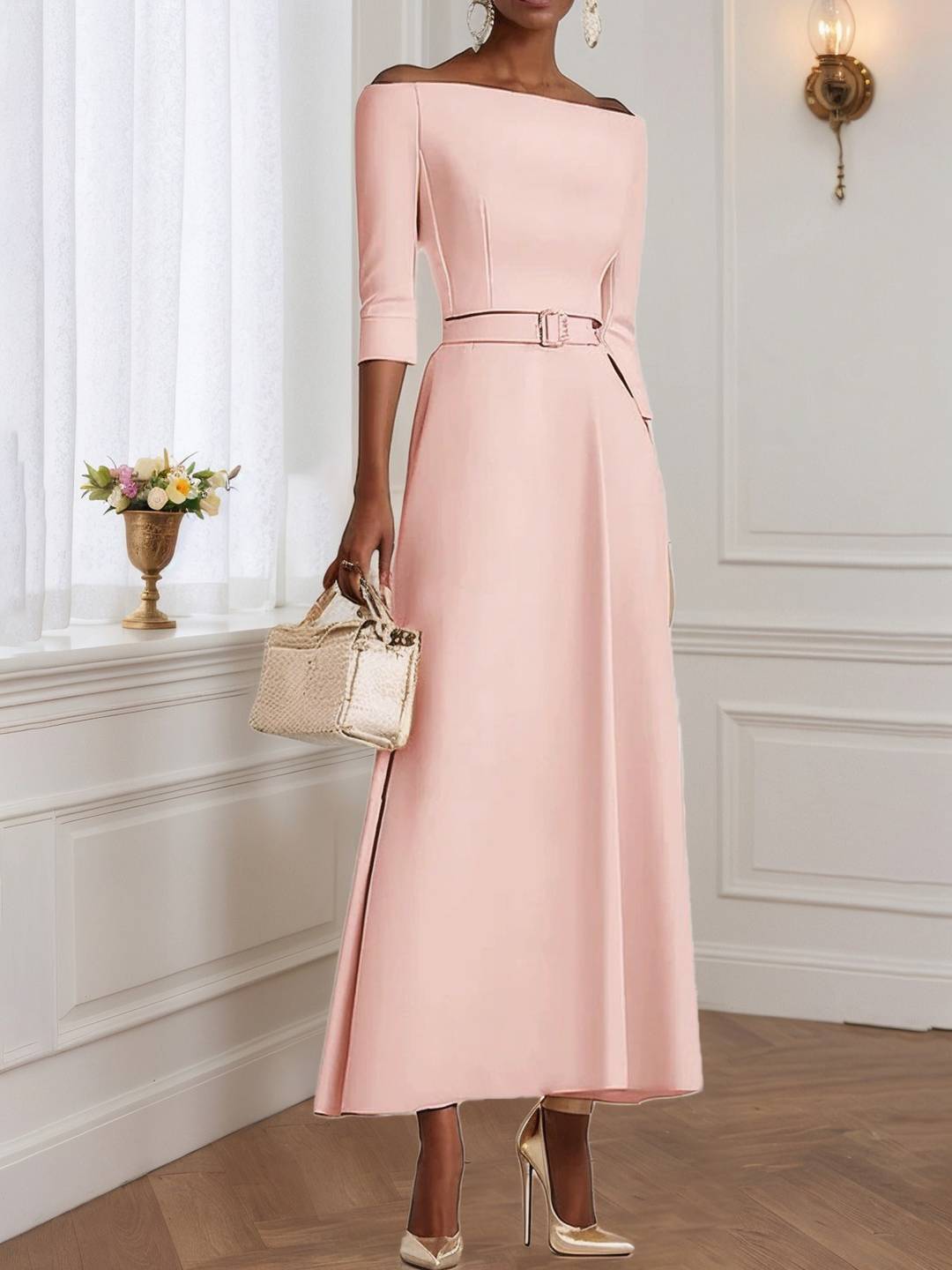 Cocolii robe longue de soirée pour mariage ceinture élégant style tailleur audrey hepburn vintage bal de promo cérémonie